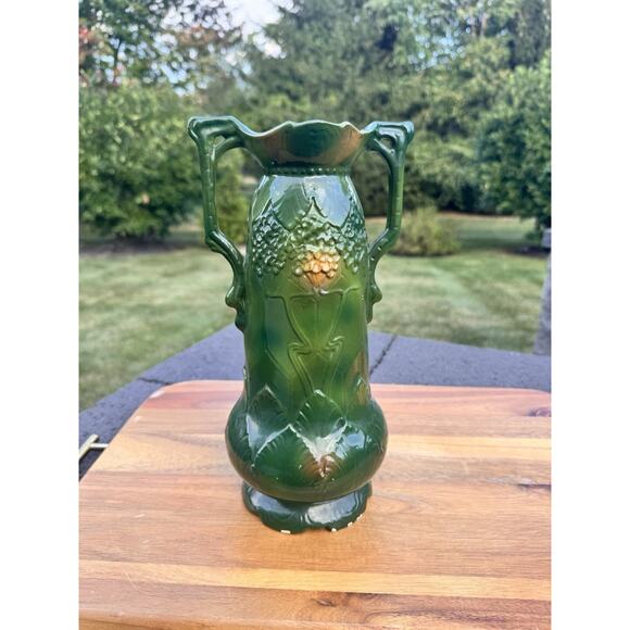 Vintage Josef Strnact Art Nouveau Majolica Vase With Grapes On Branches 11” Tall - Picture 4 of 12